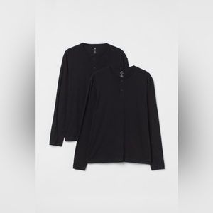 Men’s H&M Black Regular Fit Long-sleeved Henley Shirt Size Small